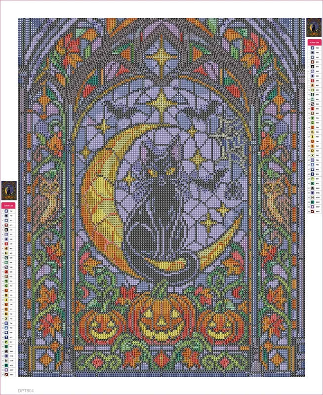 Diamond painting adhesive canvas preview - Halloween Stained Glass Window
