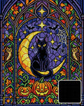 Thumbnail for Halloween stained glass window with a black cat on a…, 40x50 cm diamond painting – design and close-up of square drills
