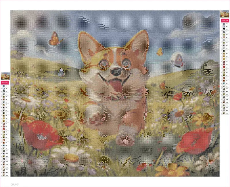 Happy Corgi in Field diamond painting adhesive canvas 50x40cm