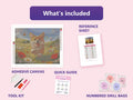 Thumbnail for Happy Corgi in Field 50x40cm diamond painting kit contents: adhesive canvas, color chart, tools and diamond bags