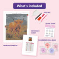 Thumbnail for Heather and Horns 40x50cm diamond painting kit contents: adhesive canvas, color chart, tools and diamond bags