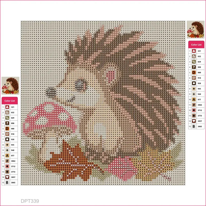 Diamond painting adhesive canvas preview - Hedgehog and Mushroom