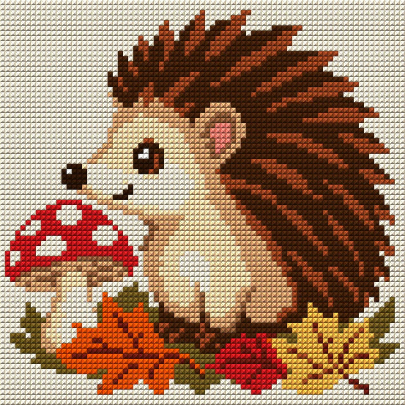 Hedgehog and Mushroom, 20x20 cm diamond painting – full design preview without the close-up inset