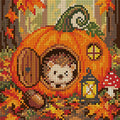 Thumbnail for hedgehog peeking out of a tiny pumpkin house, 20x20 cm diamond painting – full design preview