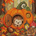 Thumbnail for hedgehog peeking out of a tiny pumpkin house, 20x20 cm diamond painting – design and close-up of round drills