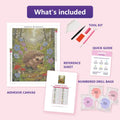 Thumbnail for Hedgehog in the Woods 40x50cm diamond painting kit contents: adhesive canvas, color chart, tools and diamond bags