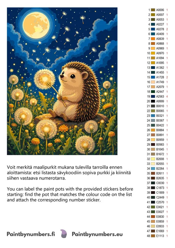 Color chart and instructions - Hedgehog with Dandelions 60x80cm