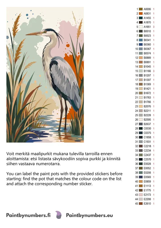 Color chart and instructions - Heron in Reeds 40x70cm