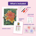 Thumbnail for Hibiscus and Plumeria 30x40cm diamond painting kit contents: adhesive canvas, color chart, tools and diamond bags