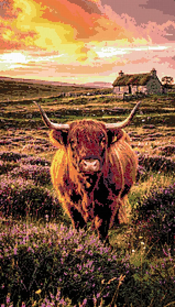 Diamantmönster för Highland Cow at Sunset