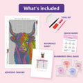 Thumbnail for Highland Cow 30x50cm diamond painting kit contents: adhesive canvas, color chart, tools and diamond bags