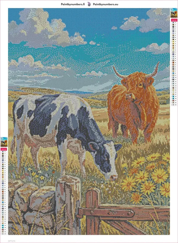 Diamond painting adhesive canvas preview - Highland Cow & Holstein