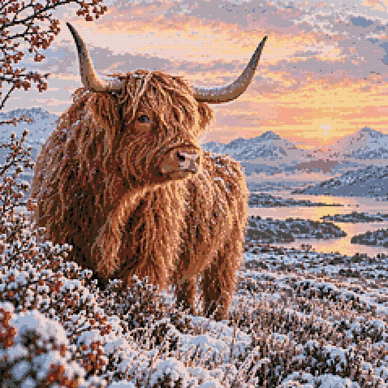 Diamond painting pattern chart - Highland Cow, Winter
