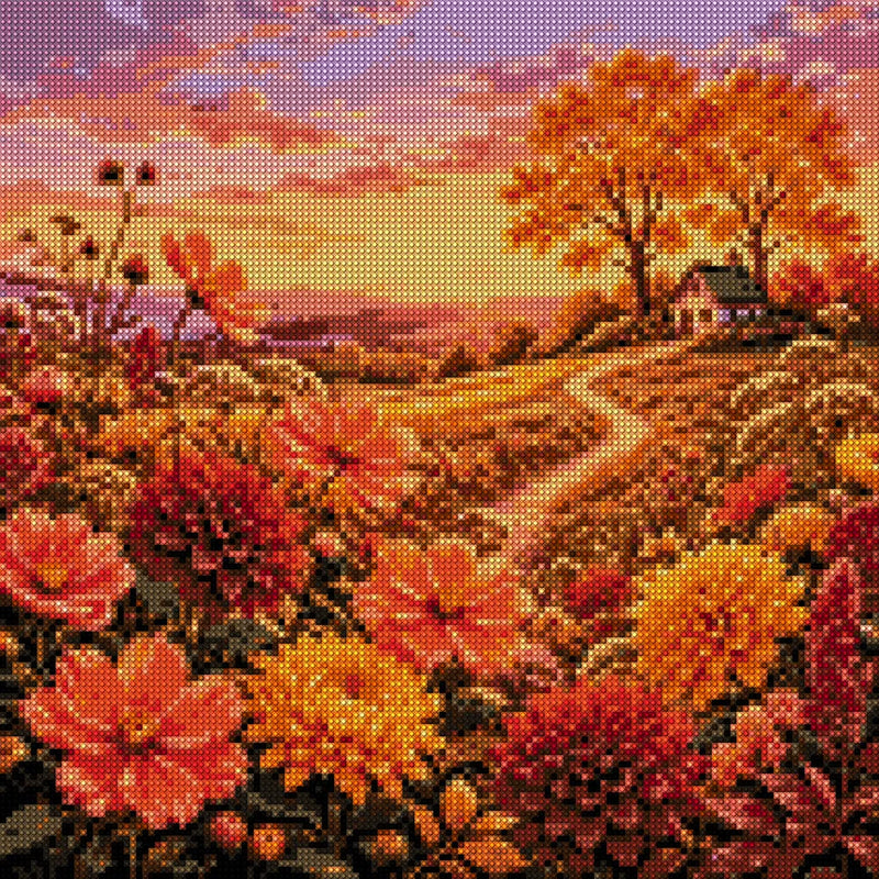 Diamond painting pattern chart - Hillside Cottage