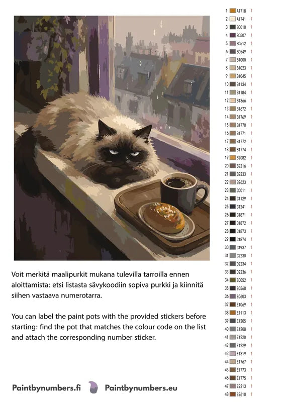 Paint color chart and instructions - Himalayan Cat and Coffee 40x50cm