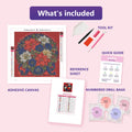 Thumbnail for What is included in the Holiday Bouquet diamond painting kit - adhesive canvas, reference sheet, tools and numbered drill bags