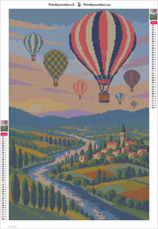 Diamond painting adhesive canvas preview - Hot Air Balloons over the Patchwork Valley
