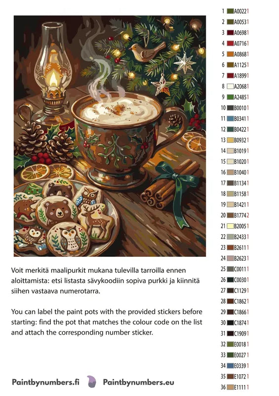 Paint color chart and instructions - Hot Chocolate and Christmas Cookies 40x50cm