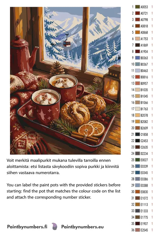 Paint color chart and instructions - Hot Chocolate and Pastries 30x40cm