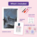 Thumbnail for Howling the Moon 40x60cm diamond painting kit contents: adhesive canvas, color chart, tools and diamond bags