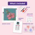 Thumbnail for Hummingbird and Hibiscus 30x30cm diamond painting kit contents: adhesive canvas, color chart, tools and diamond bags