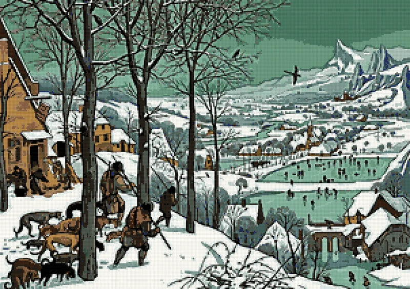Diamond painting pattern chart - Hunters In The Snow