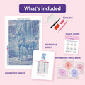 Thumbnail for Ice Crystal Unicorn 40x60cm diamond painting kit contents: adhesive canvas, color chart, tools and diamond bags