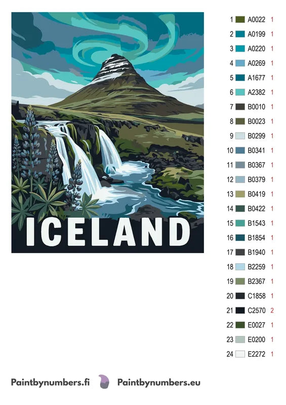 Color chart and instructions - Iceland Travel Poster 40x50cm