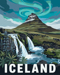 Thumbnail for Iceland travel poster Paint By Numbers, waterfall and mountains