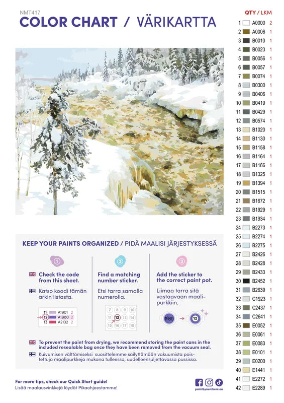 Paint color chart and instructions - Imatra Falls in Snow 50x40cm