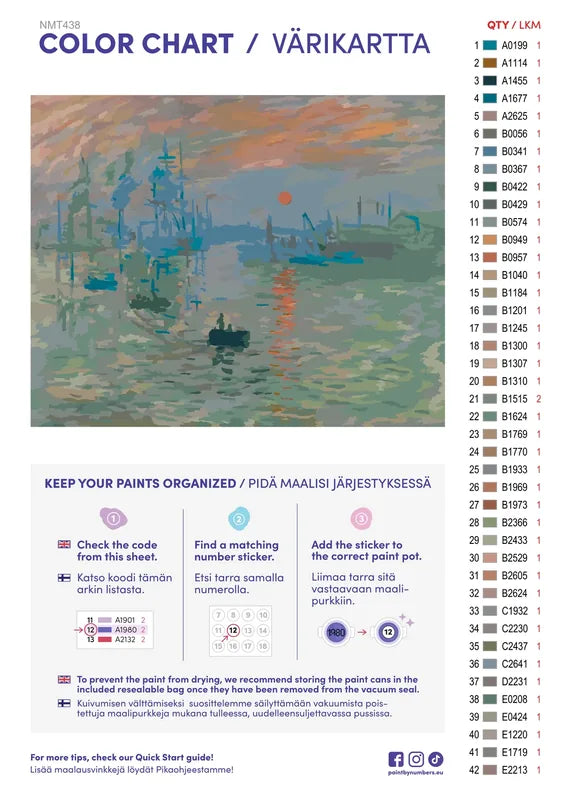 Paint color chart and instructions - Impression, Sunrise 50x40cm
