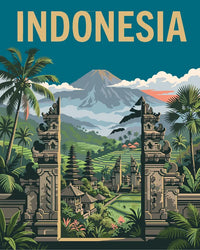 Thumbnail for Indonesia travel poster Paint By Numbers, temple and mountains