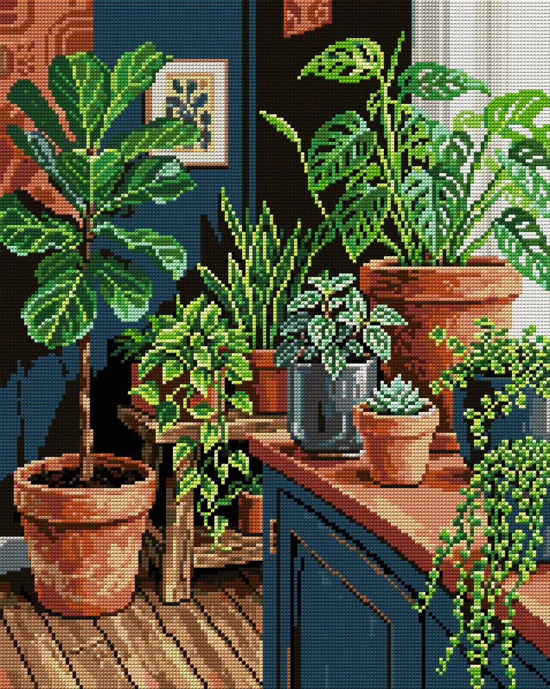 Indoor Greenery Collection, 40x50 cm diamond painting – full design preview without the close-up inset