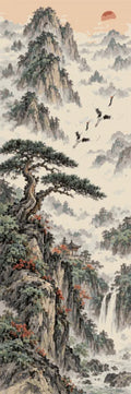 Thumbnail for Ink Cranes Scroll, 40x120 cm diamond painting – finished design preview