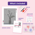 Thumbnail for What is included in the Ink Study of Calla Lilies diamond painting kit - adhesive canvas, reference sheet, tools and numbered drill bags