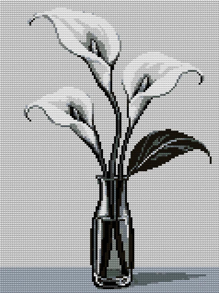 black-and-white ink-style calla lilies, 30x40 cm diamond painting – full design preview