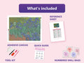 Thumbnail for Irises 80x60cm diamond painting kit contents: adhesive canvas, color chart, tools and diamond bags