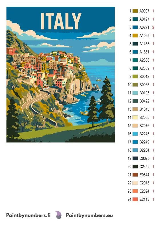 Color chart and instructions - Italy Travel Poster 40x50cm