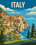 Thumbnail for Italy travel poster paint by numbers with a Mediterranean coastal town and sea