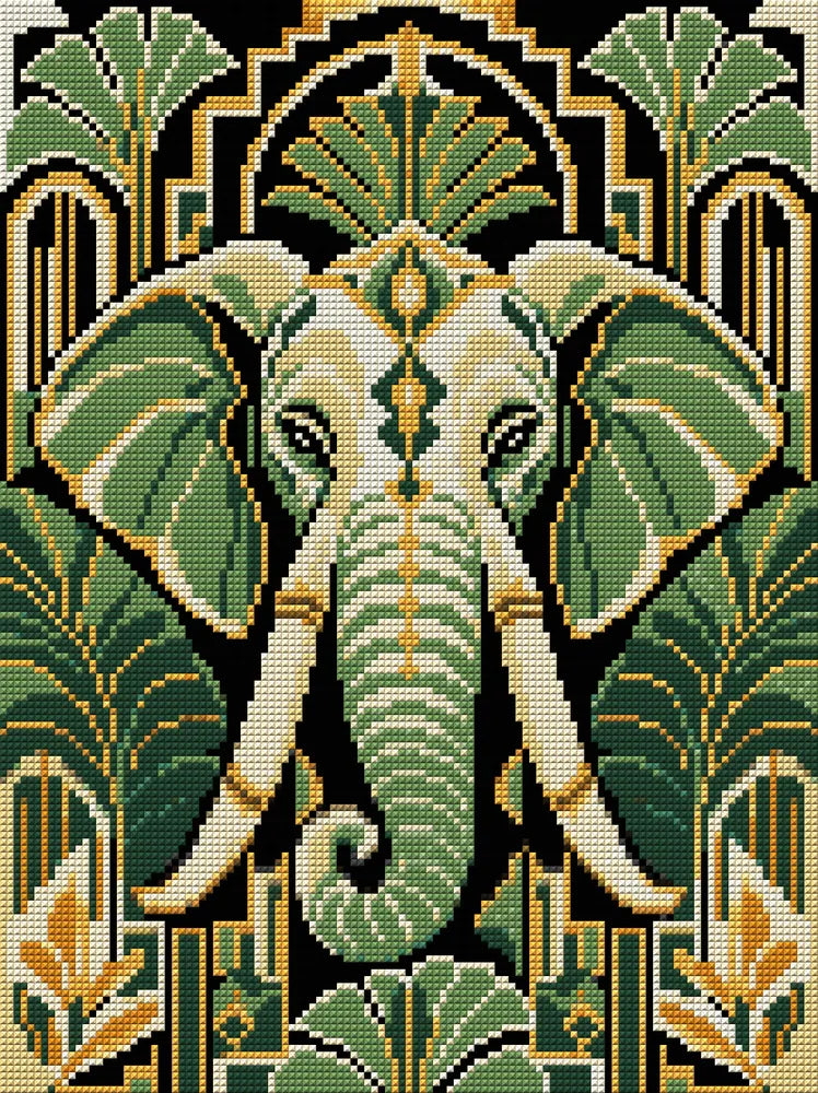 Ivory Trunk Art Deco, 30x40 cm diamond painting – full design preview without the close-up inset