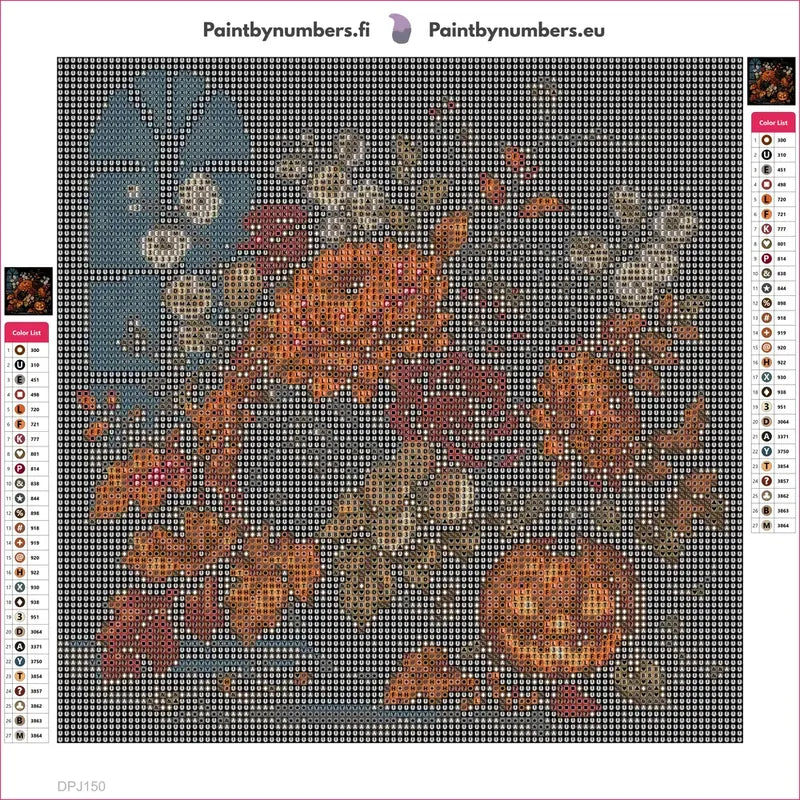 Diamond painting adhesive canvas preview - Jack-o'-Lantern Bouquet