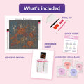 Thumbnail for What is included in the Jack-o'-Lantern Bouquet diamond painting kit - adhesive canvas, reference sheet, tools and numbered drill bags