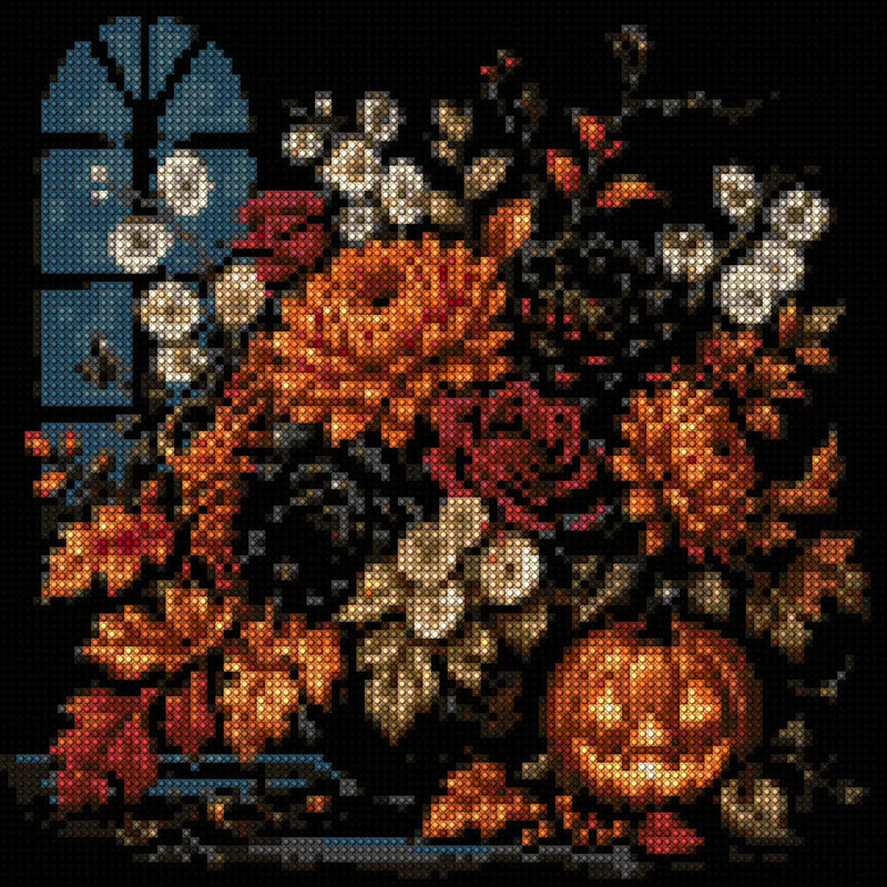 Diamond painting pattern chart - Jack-o'-Lantern Bouquet