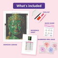 Thumbnail for Jade Buddha 40x50cm diamond painting kit contents: adhesive canvas, color chart, tools and diamond bags