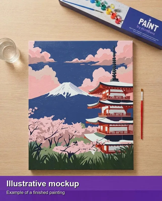 Illustration of the completed paint by numbers - Japan Travel Poster 40x50cm