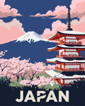 Thumbnail for Japan travel poster Paint By Numbers, temple, cherry blossoms and mountains