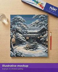 Thumbnail for Illustration of the finished paint by numbers - Japanese Courtyard in Snow 50x50cm