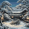 Thumbnail for A Japanese courtyard on a snowy night Paint By Numbers.
