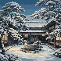 Thumbnail for A Japanese courtyard on a snowy night Paint By Numbers.