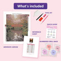 Thumbnail for Red Bridge 40x50cm diamond painting kit contents: adhesive canvas, color chart, tools and diamond bags
